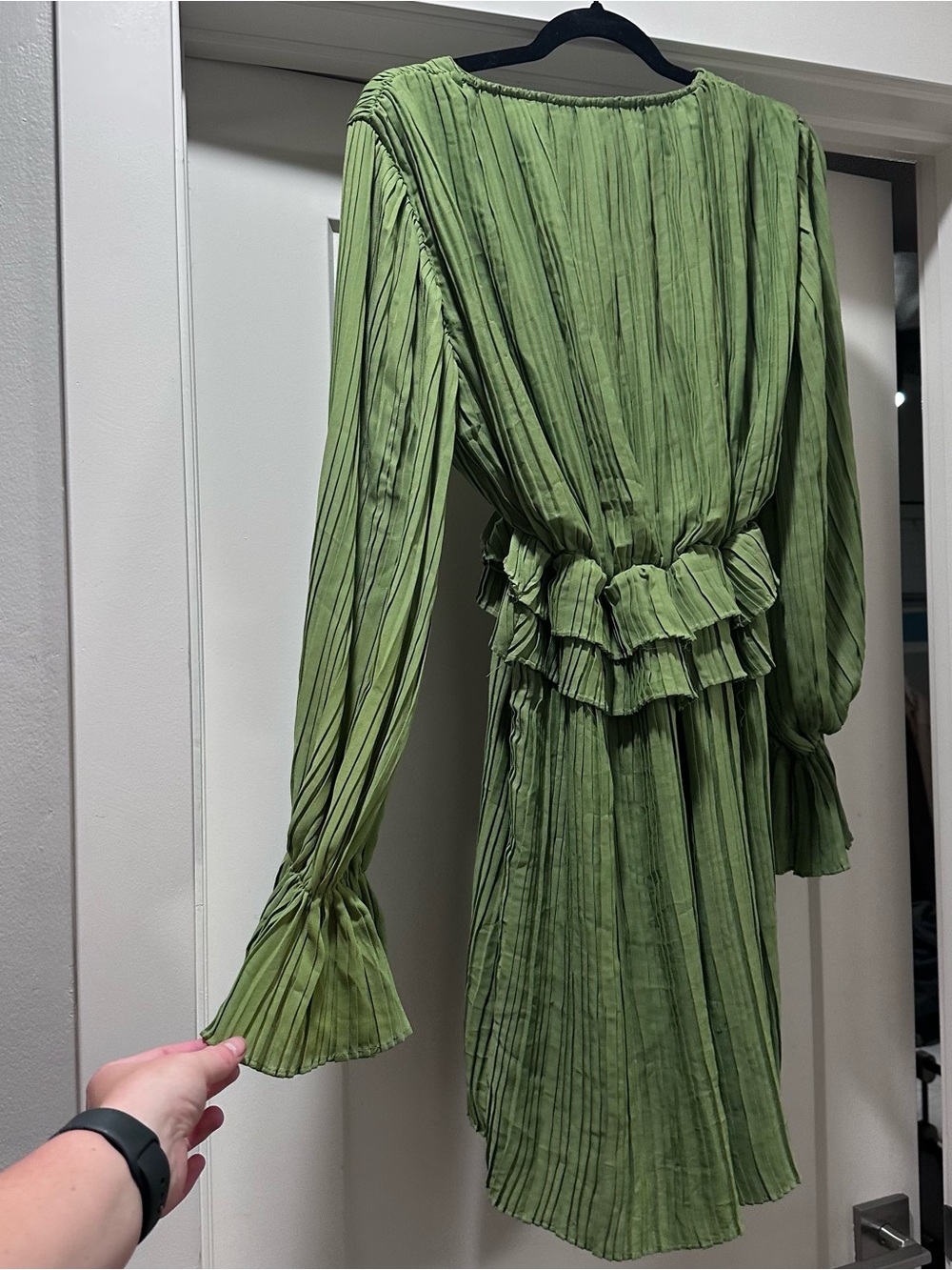 Nasty Gal Light Green Pleated Ruffle V-Neck Mini Dress - Picture 4 of 4